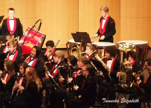 Connor (middle) plays the saxaphone for a band concert last year. Photo by Tameeka VanHout.