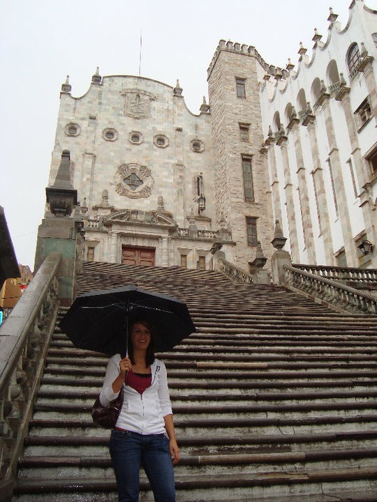 Senora Garcia stands  in front of the Universidad de Guanajuato, where she studied while living in Mexico.